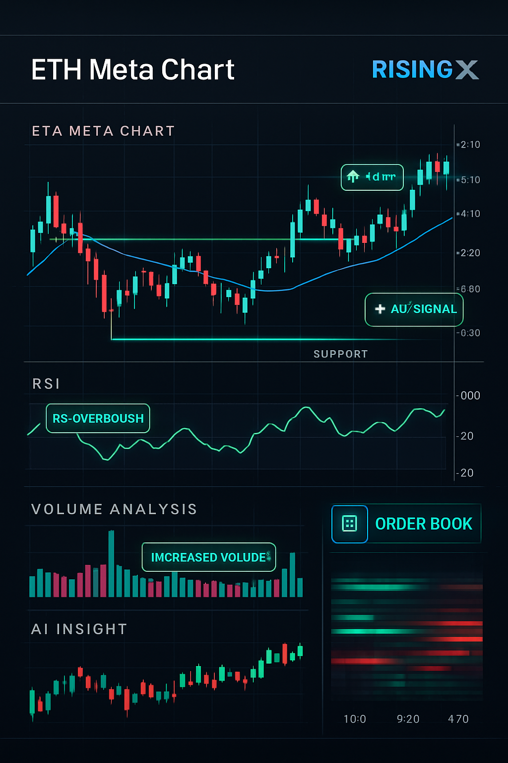 Rising X ETH Meta Chart showing buy/sell timing and support/resistance levels